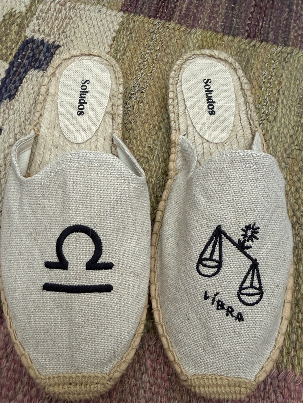 Soludos Beige Canvas Libra Embroidered Espadrille Slip-Ons